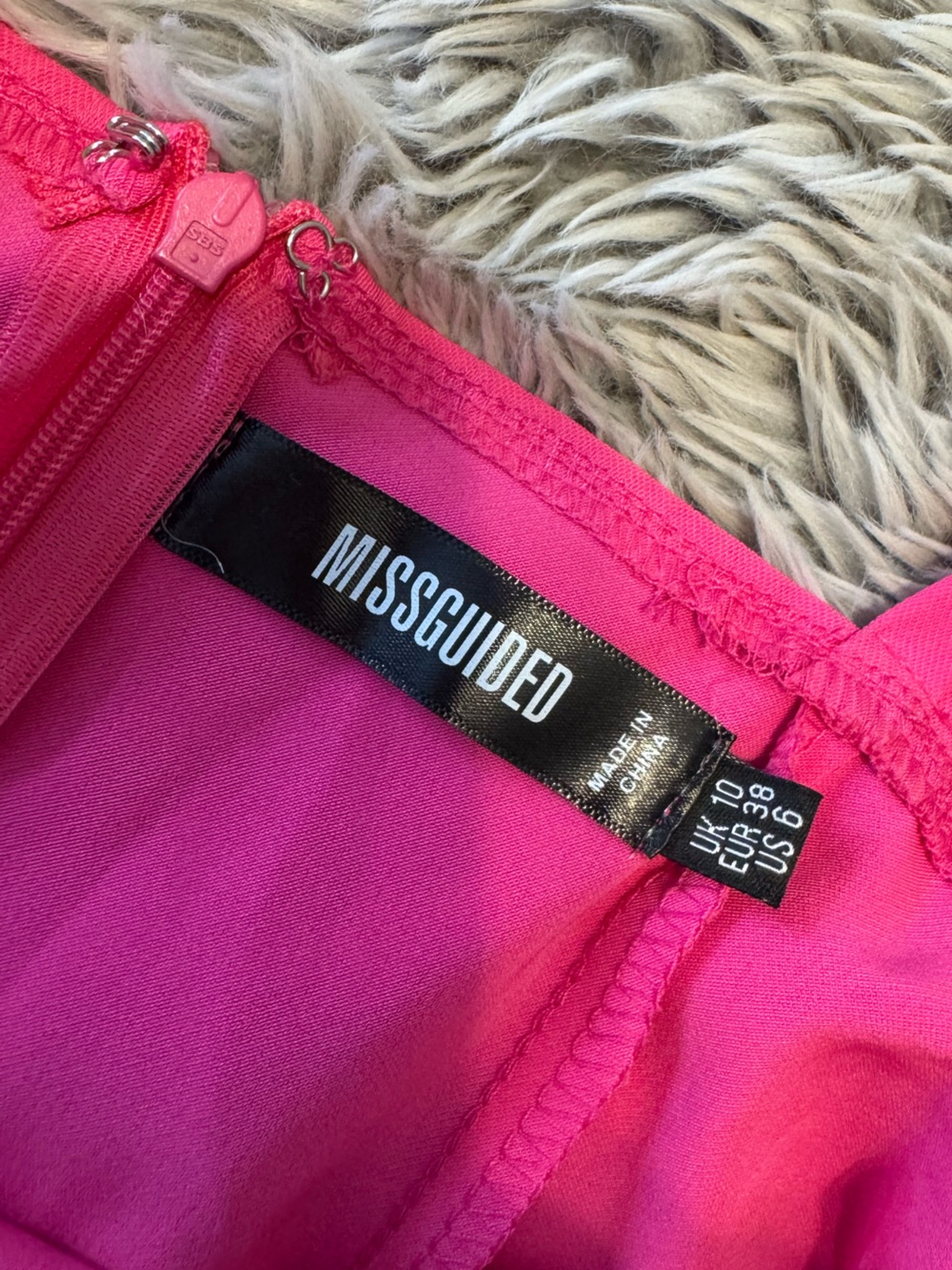 Bright Hot Pink Sleeveless Dress with Pleated Neckline - Picture 2 of 2